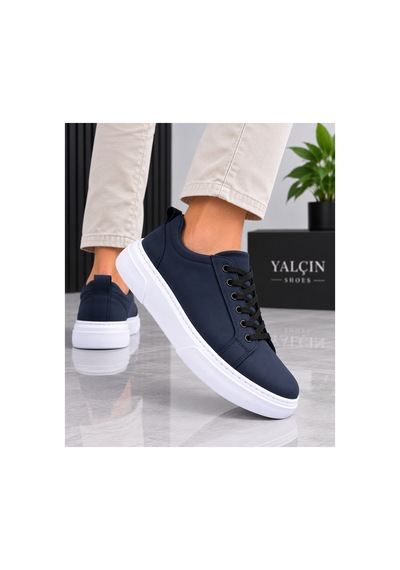 Yalçın Erkek Casual Bağcıklı Ortopedik Rahat Kaymaz Taban Sneaker Ayakkabı Lacivert - 919615758 Lacivert