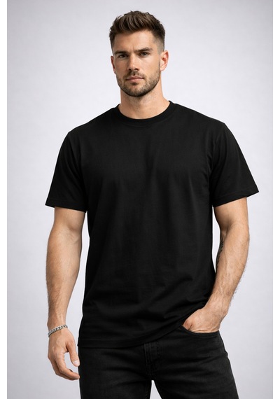 Herkesemoda Arka Stay Yazı Detaylı Basic T-shirt Siyah