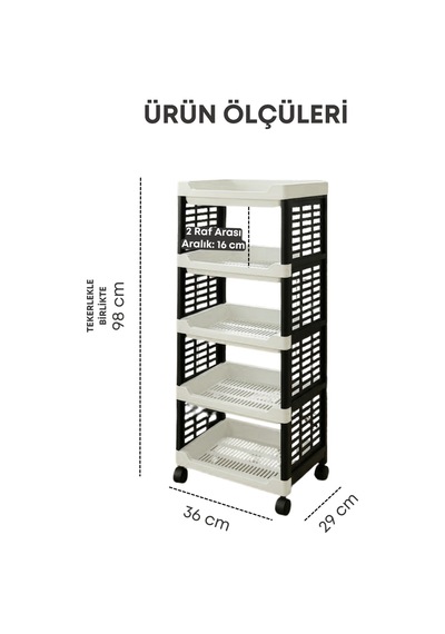 Grimorlife 5 Raflı Banyo Düzenleyici Mutfak Rafı Banyo Dolabı Çok Amaçlı Plastik Mutfak Düzenleyici Siyah