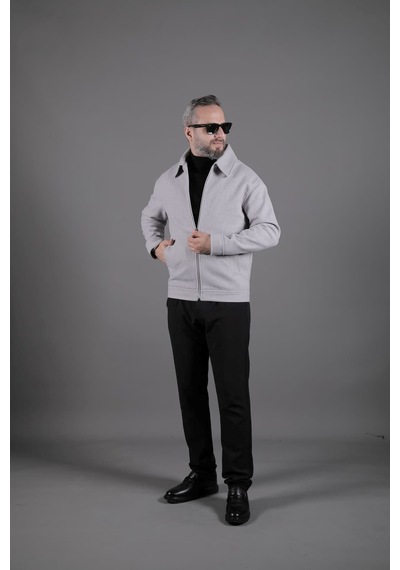 Ohepmoda Düz Erkek Kaşe Ceket Mont Açık Gri