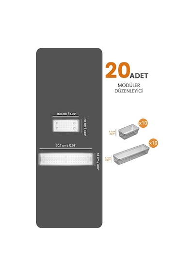 20'li Modüler Set Kaşıklık Çekmece Içi Düzenleyici Çatal Kaşık Bıçak Düzenleme Organizeri Antrasit