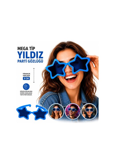 Mega Tip Yıldız Parti Gözlüğü Mavi Renk