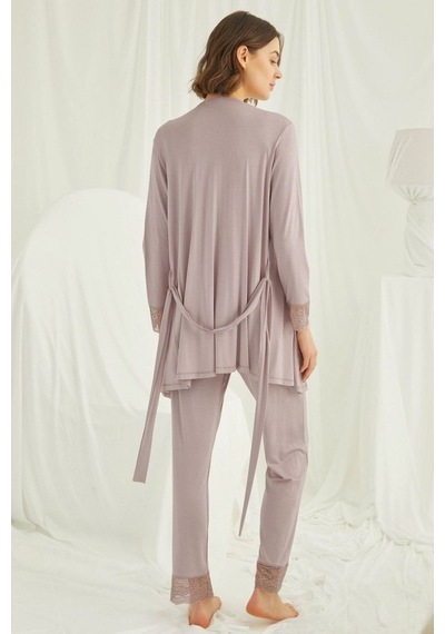 Burdagel Monamise Kadın Vizon Hamile Lohusa Sabahlıklı Pijama Takım 18441