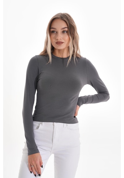 Likralı Pamuk Tişört-slim Fit -füme Füme