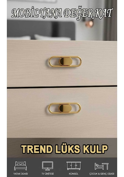 Lüks Trend Altın 32 Mm 4 Adet Mobiya Yatak Odası Tv Ünitesi Konsol Çocuk Ve Genç Odası Kulp Altın