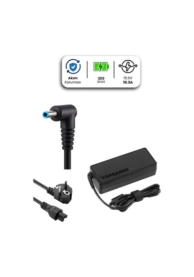 Sprange Hp Laptop Notebook Adaptörü Şarj Aleti 19.5v 10.3a 200w 4.5 3.0mm Mavi Uç Yerli Üretim