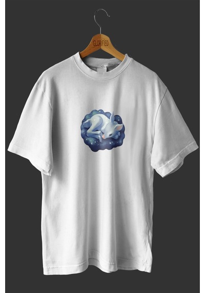 Noıssey -wed Bulutların Üstündeki Ceylan Tasarım Baskılı Oversize T-shirt Tişört Beyaz