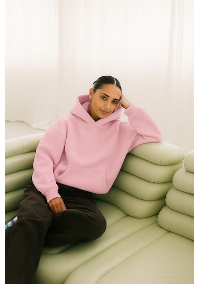 Benroma 3 İplik Penye Düz Kadın Sweatshırt Pembe