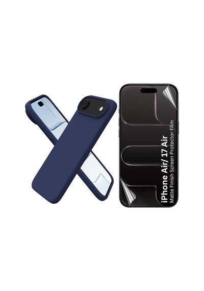 Apple Uyumlu iPhone 17 Air Içi Kadife Lansman Kılıf Ve Mat Seramik Tam Kaplayan Cam Ekran Koruyucu Lacivert