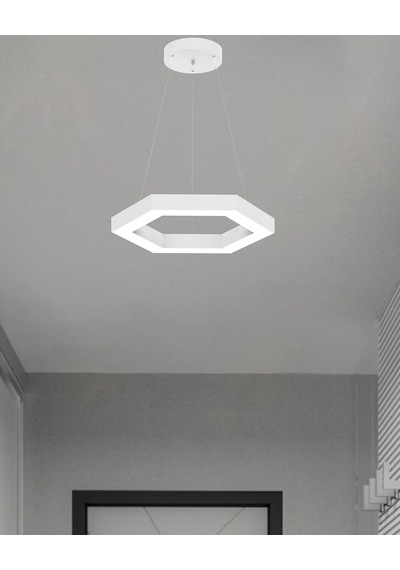 Hexagon Beyaz Kasa, Sarı Işık Modern Sarkıt Led Avize Beyaz