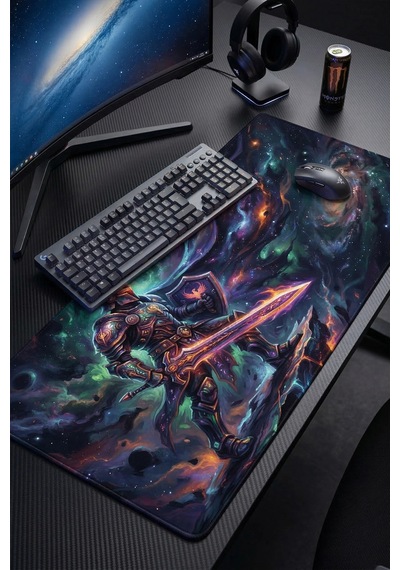Sonictouch Kozmik Şövalye Siyah Dikişsiz Pürüzsüz Sıvı Geçirmez Xxl Gamer Klavye Mousepad 40x90cm