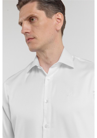 İmza Beyaz Saten İtalyan Yaka Uzun Kol Cepsiz Slim Fit Pamuk Gömlek 1004255231 S