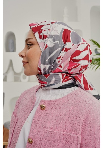 Afvente Yaprak Desen Bordo Soft Pamuk Eşarp