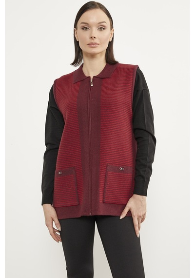 Sementa Polo Yaka Fermuarlı Triko Yelek - Bordo 001
