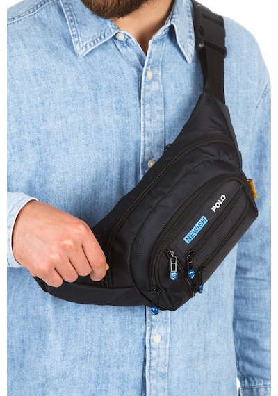 Newish Polo Erkek Usb Kulaklık Çıkışlı Crossbody Çapraz Göğüs Omuz Ve Bel Çantası New328 Siyah - Mavi