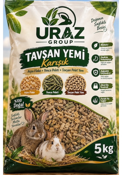 Karışık Kemirgen Yemi Tavşan-pinepig Yonca Peleti-pelet Tavşan Yem-arpa Flake 5 Kg