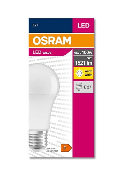 Osram 4052899971097 Led Cla 100, 13 W, 1521 Lümen, 2700 Kelvin, Sarı Işık E27 Duy Ampul, Boy: 12cm En: 6cm Enerji S Genel