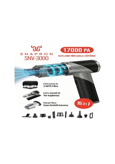 Snapron Snv-3000 17000pa 2000mah 15in1 Güçlü Vakum Ve Üflemeli Şarjlı Katlanabilir Araç Süpürgesi