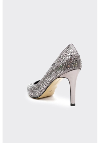 Derinet Taşlı Dekolteli Kadın Stiletto Platin Platin