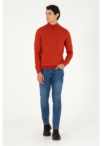 U.S. Polo Assn. Erkek Slim Fit Yarım Boğazlı Kiremit  Basic Kazak 50288887-VR031