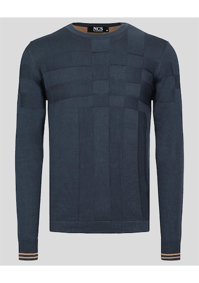 Erkek Triko Örgü Desenli Slim Fit Kazak Ncs Jeans 3638-Lacivert