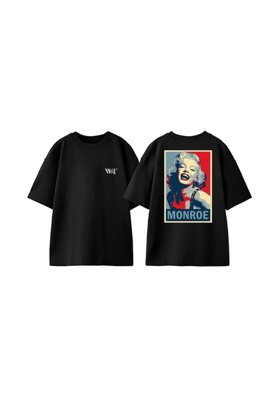 Thewert Monroe Tasarım Sırt Baskılı Pamuk Siyah Oversize T-shirt