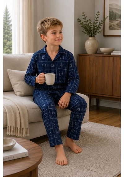 Free Beka Ekose Desenli Uzun Kollu Gömlek Yaka Düğmeli Erkek Çocuk Pijama Takımı Lacivert Free Beka Ekose Desenli Uzun Kollu Gömlek Yaka Düğmeli Erkek Çocuk Pijama Takımı Lacivert