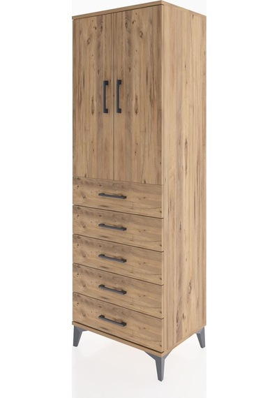 Hyperion Dolap 2 Raflı 5 Çekmeceli 2 Kapaklı 60x44x182 Çam-çam Çam