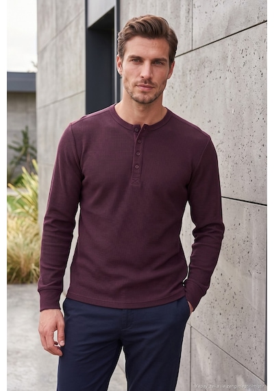 Buratti Pamuklu Regular Fit Düğmeli Bisiklet Yaka Sweat Erkek Sweat 5905852 Vişne