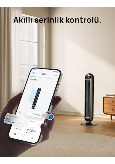 Dreo 25 Db Akıllı Sessiz Kule Tipi Fan, 8 M/s Hava Akışı, 8 Hız Kademesi, 4 Çalışma Modu, Dc Motorlu Serinletme