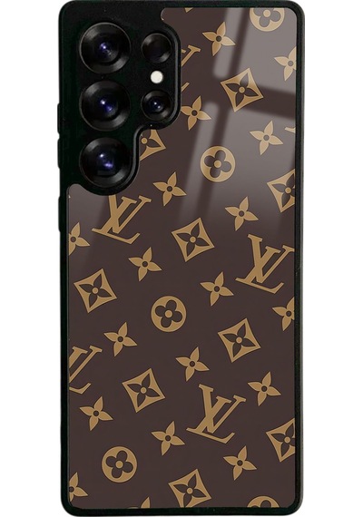 Samsung Uyumlu S25 Ultra Kahverengi Lv Tasarımlı Glossy Telefon Kılıfı Siyah