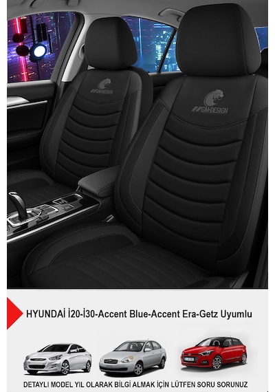 Panther Serisi Keten Kumaş Oto Koltuk Kılıfı Hyundai İ20-i30-accent-blue-era-getz Uyumlu Siyah