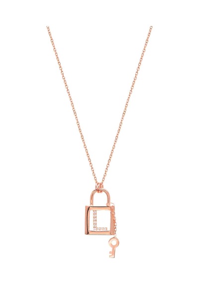 Anahtarlı L Harfi Gümüş Kolye Gold - Rose Gold - Gümüş