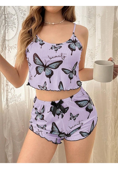 La Vıor Desenli Kadın Pijama Takımı Açık Mor