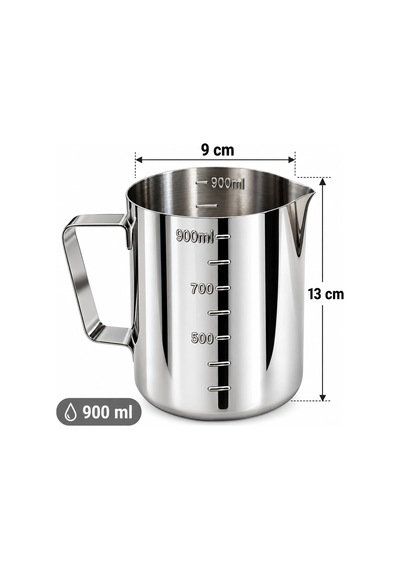 Premium Paslanmaz Çelik Ölçü Ve Karıştırma Kabı 900 Ml Sütlük, Süt Potu, Barista Ölçü Kabı Çok Renkli
