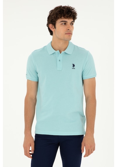U.S. Polo Assn. Erkek Slim Fit Polo Yaka Su Yeşili Basic Tişört 50279613-VR083