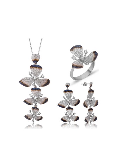 Gümüş Çiçek Bayan Set St1160064 Gümüş