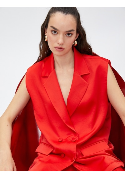 Koton Oversize Blazer Yelek Kruvaze Düğmeli Kırmızı 3sak20013pw 3SAK20013PW401 Kırmızı