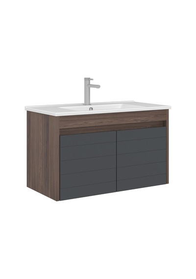 Orka Serra 85 Cm Navaro/antrasit Banyo Dolabı Alt Modül Ve Lavabo Navaro/antrasit