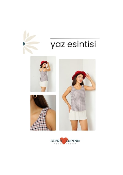Lupinn Moda Kadın Kare - Ekose Desenli Kolsuz Yazlık Bluz Şık Ve Rahat Tasarım Beyaz