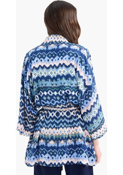 DeFacto Relax Fit Desenli Kuşaklı Kimono D5443AX25SPIN59 İndigo