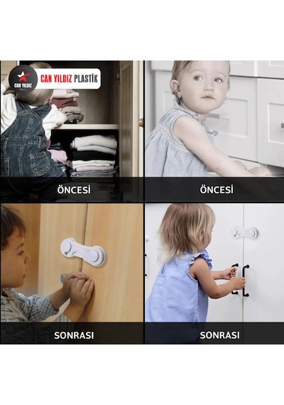 6 Adet Mandallı Dolap ve Çekmece Çok Amaçlı Çocuk Bebek Güvenlik Kilit Emniyet Beyaz Beyaz