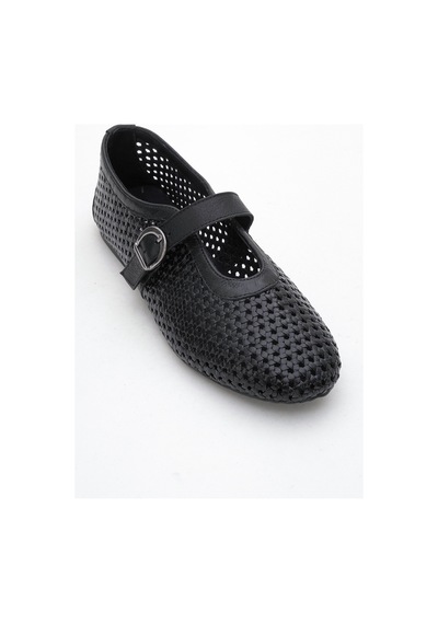 Luvishoes Luvi Shoes Mirella Siyah Örgülü Hakiki Deri Kadın Babet Ayakkabı Siyah