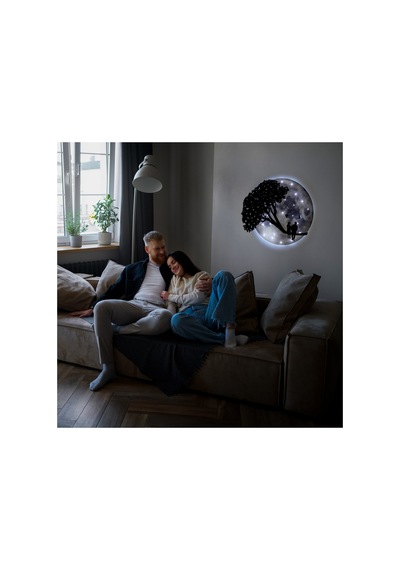 Kişiselleştirilebilir Led Işıklı Epoksi Cam Katmanlı Tablo Linda Sevgili Dolunay Gri - 737866210 Gri