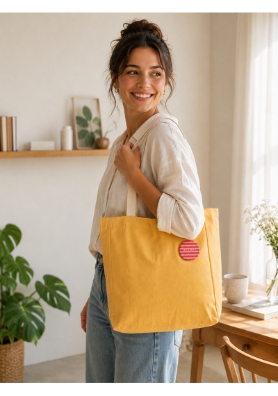 Faralya Life Çıtçıtlı Kapama Sarı Renk Kadın Çanta Plaj Çantası Günlük Çanta %70 Pamuk %30 Polyester Omuz Çantası Açık Sarı