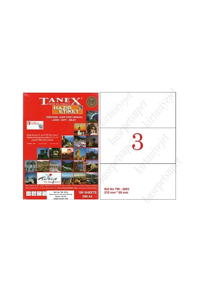 Tanex Tw-2003 Ebat 210 X 99 MM Laser Etiket A4 Sayfada 3 Etiket
