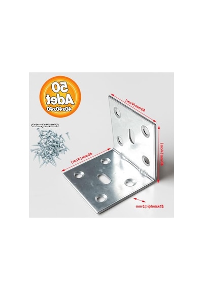 Metal L Demir 40x40x40 Mm 50 Adet Raf Dolap Mobilya Köşe Bağlantı Aparatı Duvar Sabitleme Seti