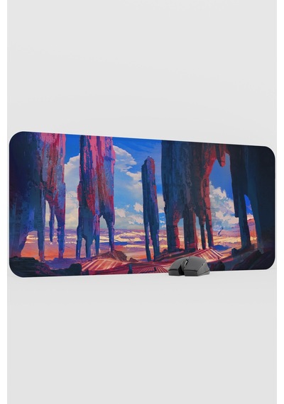 Dijital Çölde Sütunlar V3 90x40 Xxl Gaming Kauçuk Kaymaz Taban Mouse Pad Fare Altlığı