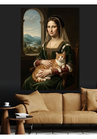 Kedisini Seven Leonardo Mona Lisa Dekoratif Kanvas - Mdf Ahşap Tablo