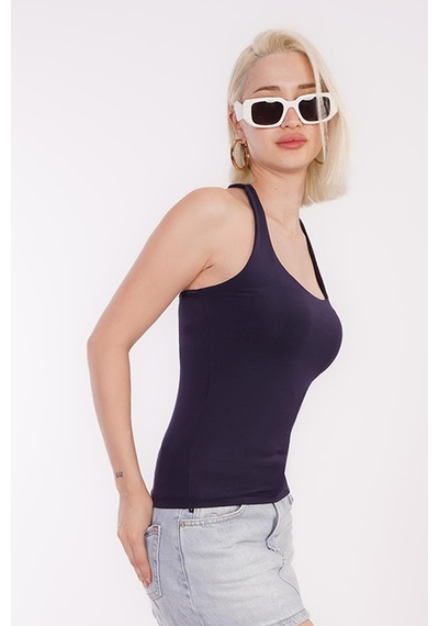 Madmext Lacivert Halter Yaka Boyun Askılı Crop Body Mg2146
